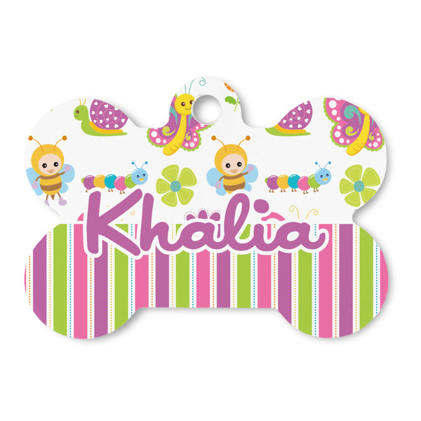 Custom Butterflies & Stripes Bone Shaped Dog ID Tag (Personalized)