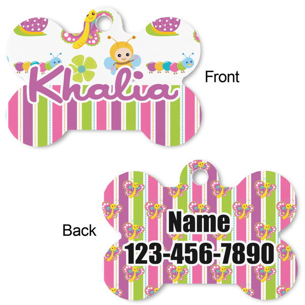 Butterflies & Stripes Bone Shaped Dog Tag - Front & Back