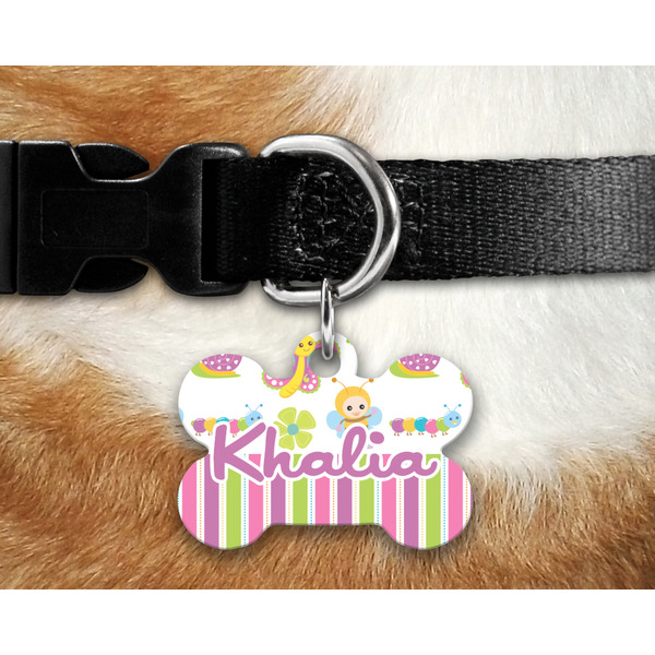 Butterflies & Stripes Bone Shaped Dog Tag on Collar & Dog