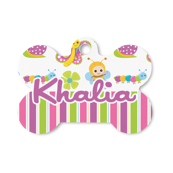 Custom Butterflies & Stripes Bone Shaped Dog ID Tag - Small (Personalized)