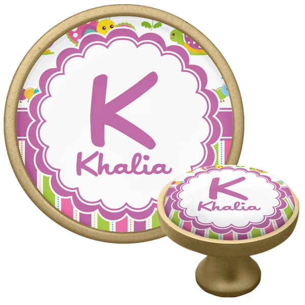 Custom Butterflies & Stripes Cabinet Knob - Gold (Personalized)