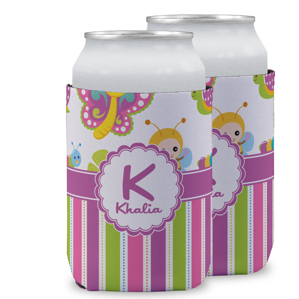 Custom Butterflies & Stripes Can Cooler (12 oz) w/ Name and Initial