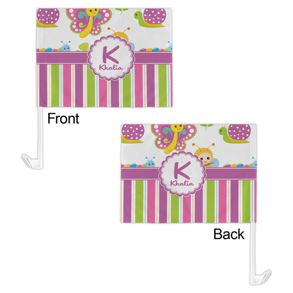 Butterflies & Stripes Car Flag - 11" x 8" - Front & Back View