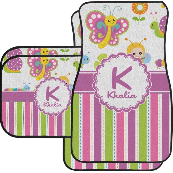Custom Butterflies & Stripes Car Floor Mats Set - 2 Front & 2 Back (Personalized)