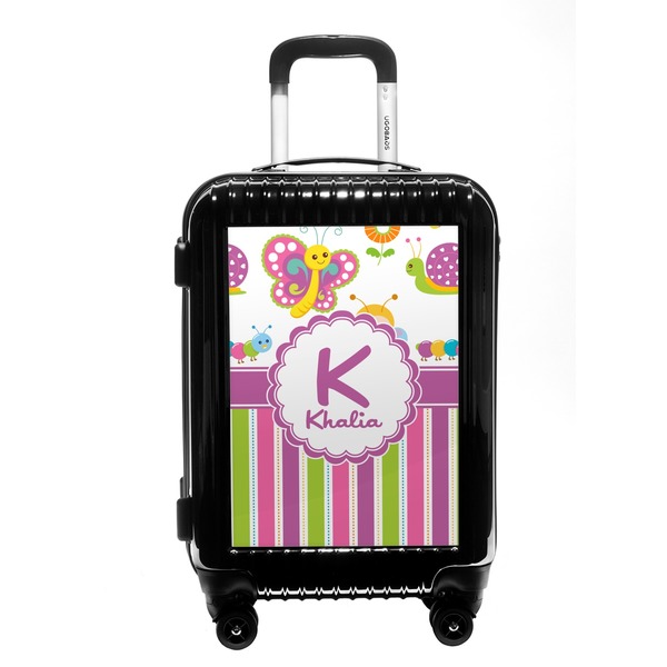 Custom Butterflies & Stripes Carry On Hard Shell Suitcase (Personalized)