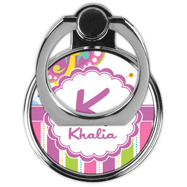 Butterflies & Stripes Cell Phone Ring Stand & Holder - Front (Collapsed)