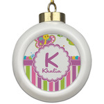 Butterflies & Stripes Ceramic Ball Ornament (Personalized)