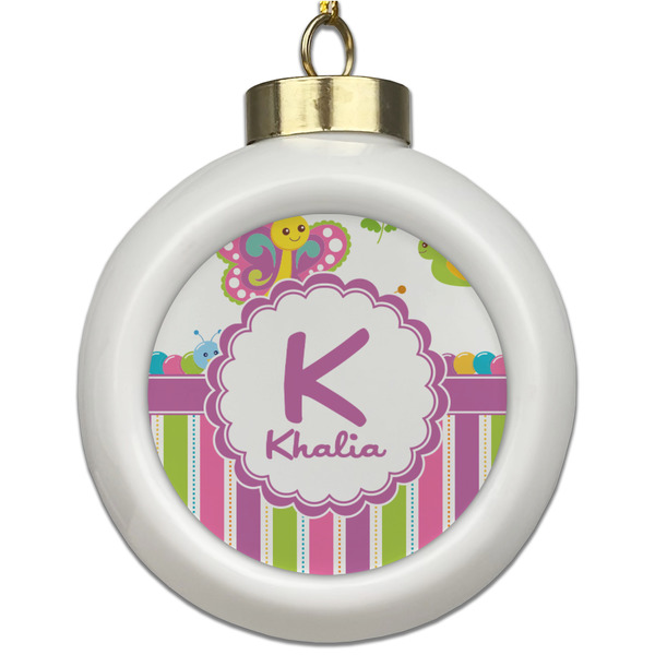 Custom Butterflies & Stripes Ceramic Ball Ornament (Personalized)