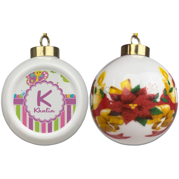 Butterflies & Stripes Ceramic Christmas Ornament - Poinsettias (APPROVAL)
