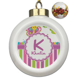 Butterflies & Stripes Ceramic Ball Ornaments - Poinsettia Garland (Personalized)