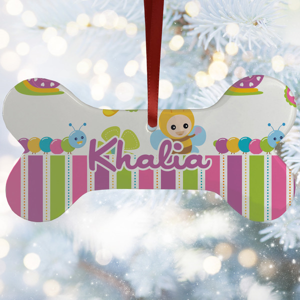 Custom Butterflies & Stripes Ceramic Dog Ornament w/ Name and Initial