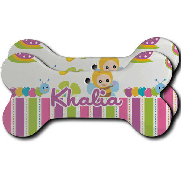 Custom Butterflies & Stripes Ceramic Dog Ornament - Front & Back w/ Name and Initial