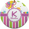 Butterflies & Stripes Round Ceramic Ornament w/ Name and Initial