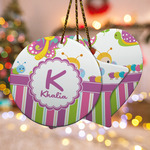 Butterflies & Stripes Ceramic Ornament w/ Name and Initial