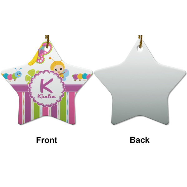 Butterflies & Stripes Ceramic Flat Ornament - Star Front & Back (APPROVAL)