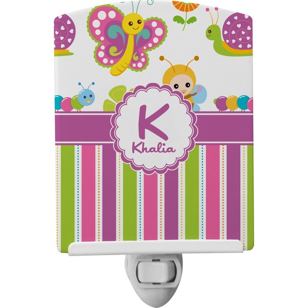 Custom Butterflies & Stripes Ceramic Night Light (Personalized)