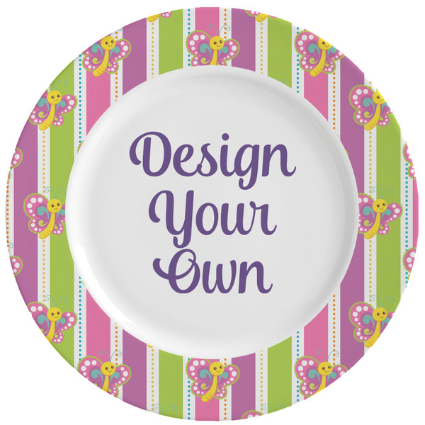 Custom Butterflies & Stripes Ceramic Dinner Plates (Set of 4) (Personalized)