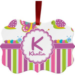 Butterflies & Stripes Metal Frame Ornament - Double Sided w/ Name and Initial