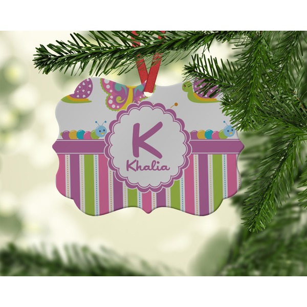 Butterflies & Stripes Christmas Ornament (On Tree)