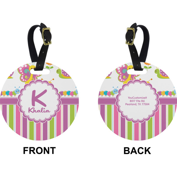 Butterflies & Stripes Circle Luggage Tag (Front + Back)