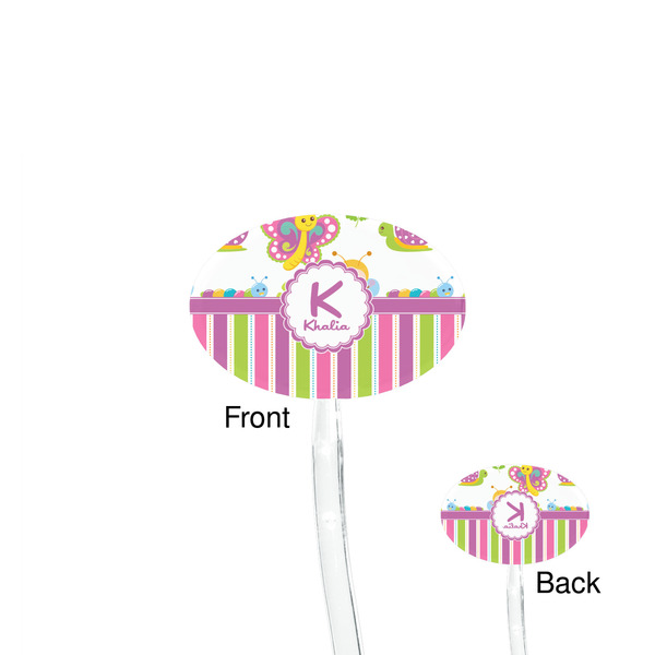 Butterflies & Stripes Clear Plastic 7" Stir Stick - Oval - Front & Back