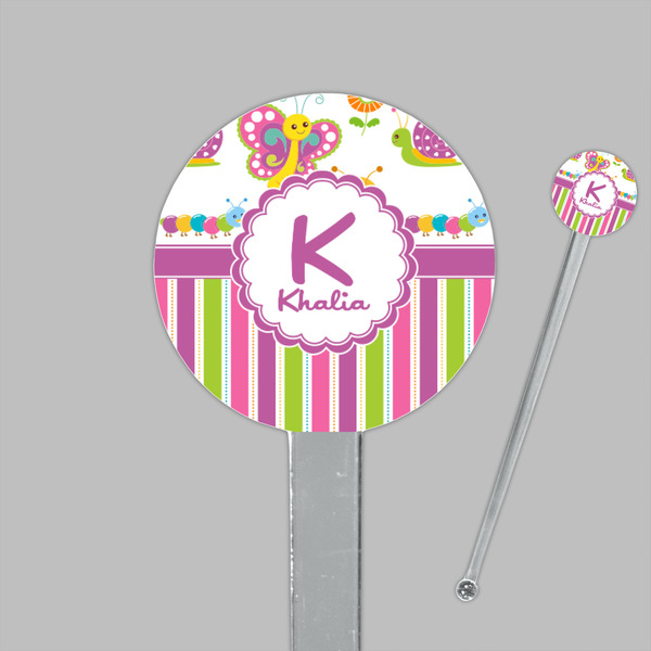 Butterflies & Stripes Clear Plastic 7" Stir Stick - Round - Closeup