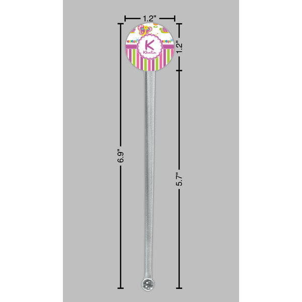 Butterflies & Stripes Clear Plastic 7" Stir Stick - Round - Dimensions
