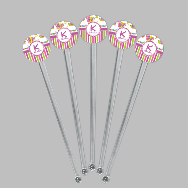 Butterflies & Stripes Clear Plastic 7" Stir Stick - Round - Fan View