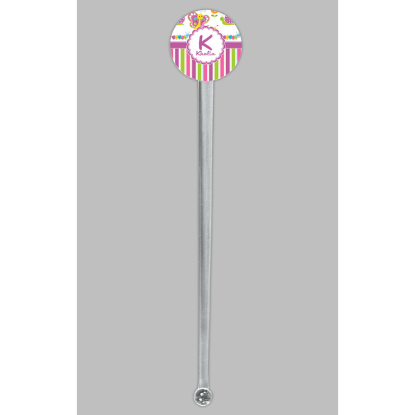 Butterflies & Stripes Clear Plastic 7" Stir Stick - Round - Single Stick
