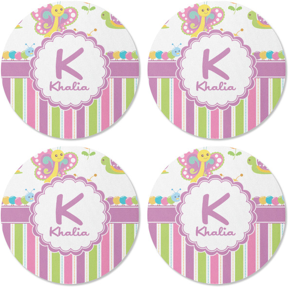Butterflies & Stripes Coaster Round Rubber Back - Apvl