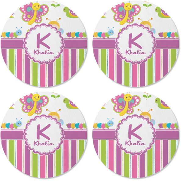 Butterflies & Stripes Coaster Round Rubber Back - Apvl