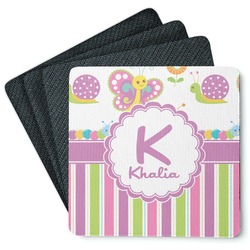 Butterflies & Stripes Square Rubber Backed Coasters - Set of 4 (Personalized)