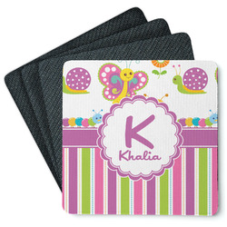 Butterflies & Stripes Square Rubber Backed Coasters - Set of 4 (Personalized)