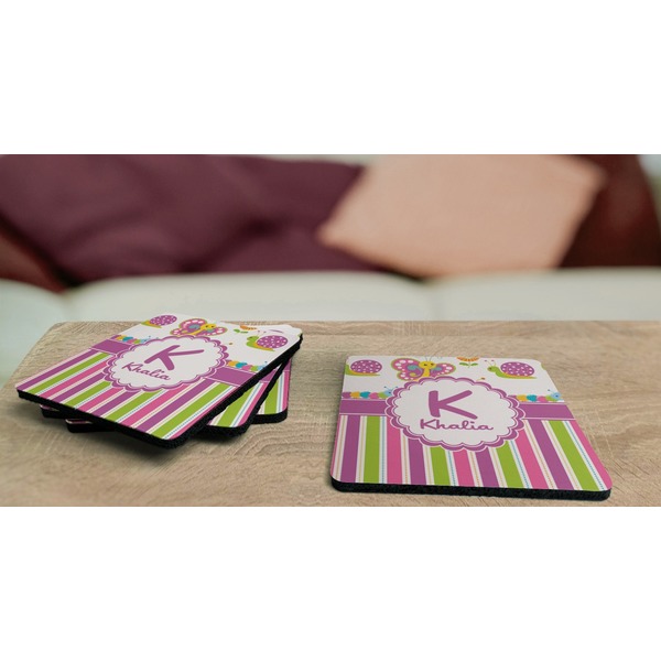 Butterflies & Stripes Coaster Rubber Back - On Coffee Table