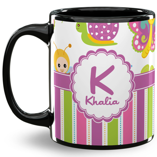 Custom Butterflies & Stripes 11 Oz Coffee Mug - Black (Personalized)