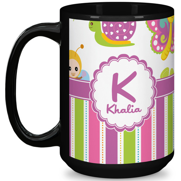 Custom Butterflies & Stripes 15 Oz Coffee Mug - Black (Personalized)