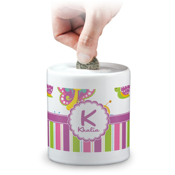 Custom Butterflies & Stripes Coin Bank (Personalized)