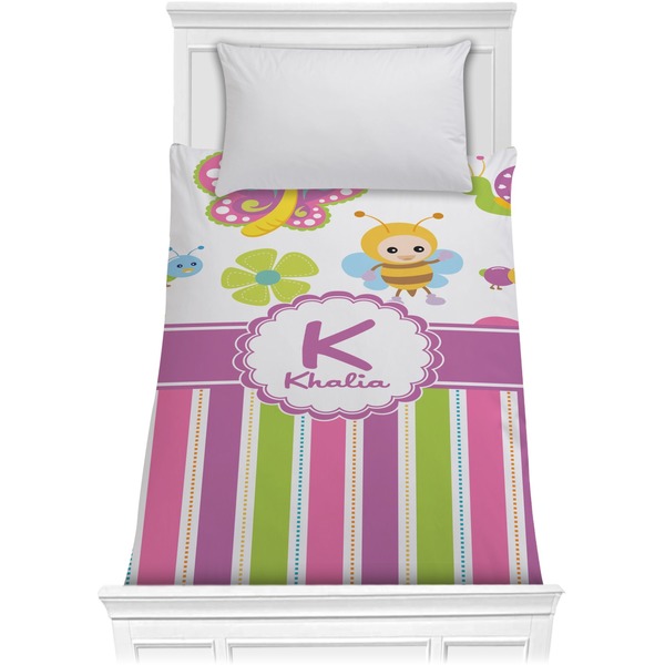 Custom Butterflies & Stripes Comforter - Twin (Personalized)