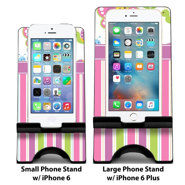 Butterflies & Stripes Compare Phone Stand Sizes - with iPhones