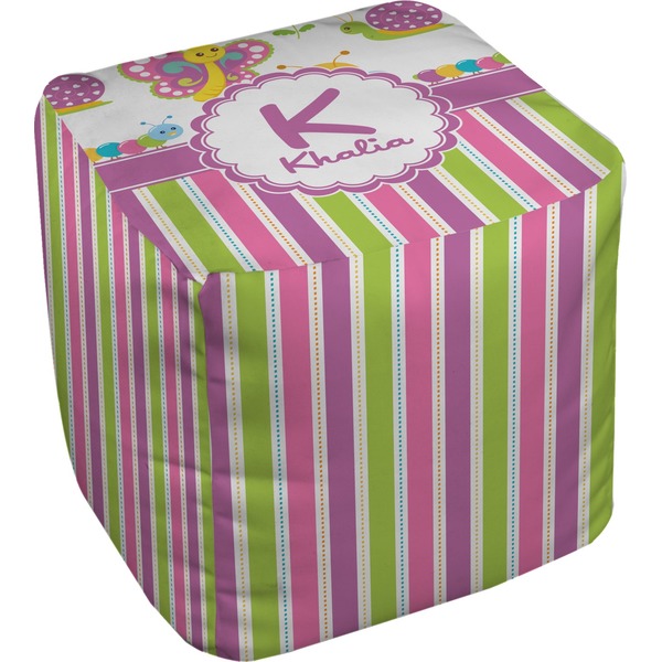 Custom Butterflies & Stripes Cube Pouf Ottoman (Personalized)