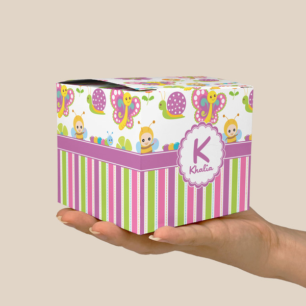 Butterflies & Stripes Cube Favor Gift Box - On Hand - Scale View