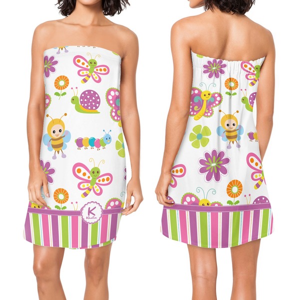 Butterflies & Stripes Custom Bath Wrap - Front & Back View