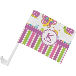Butterflies & Stripes Car Flag - Small w/ Name and Initial