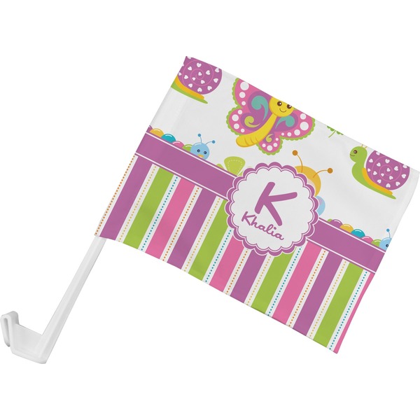 Custom Butterflies & Stripes Car Flag - Small w/ Name and Initial