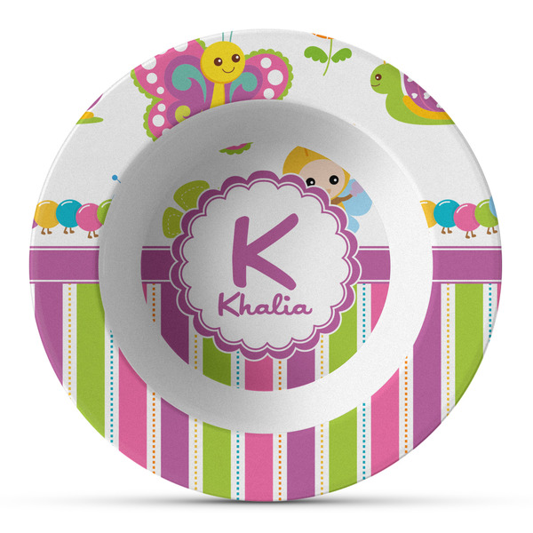Custom Butterflies & Stripes Plastic Bowl - Microwave Safe - Composite Polymer (Personalized)
