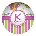 Butterflies & Stripes Microwave Safe Plastic Plate - Composite Polymer (Personalized)