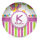 Butterflies & Stripes Microwave Safe Plastic Plate - Composite Polymer (Personalized)