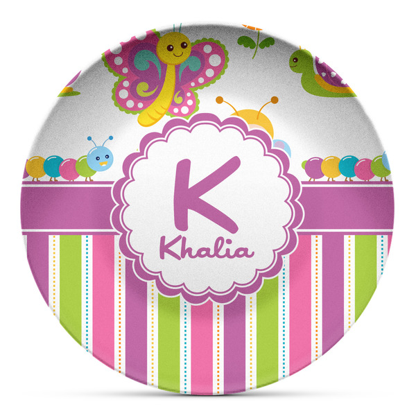 Custom Butterflies & Stripes Microwave Safe Plastic Plate - Composite Polymer (Personalized)