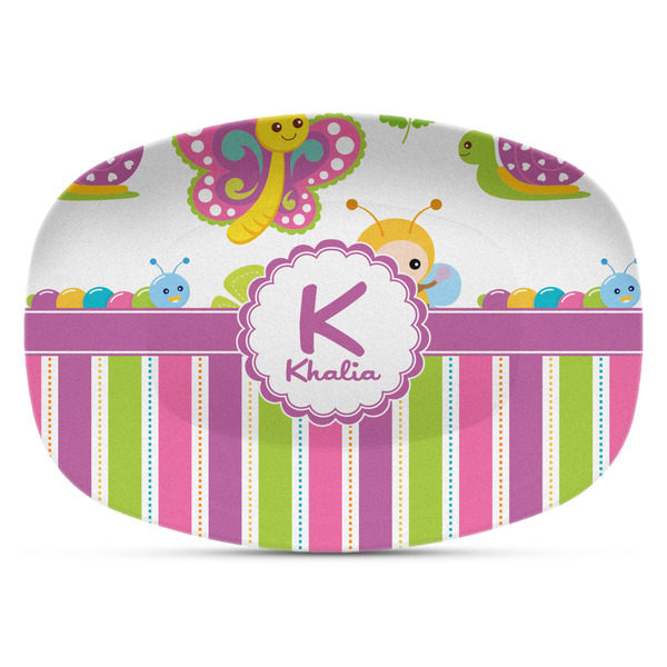 Custom Butterflies & Stripes Plastic Platter - Microwave & Oven Safe Composite Polymer (Personalized)