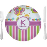 Butterflies & Stripes Glass Lunch / Dinner Plate 10" (Personalized)